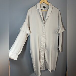 Lucca Tan Ruffle Long Sleeve Button Down Duster Blouse Cardigan Jacket Medium‎